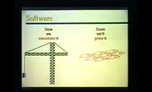 It's easy to construct software but it's hard to grow software. A baby grows 6 inches a year and you don't need to take it down for maintenance but you can't grow Boeing 474 as its design is fixed.